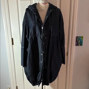 Sarah Pacini Dark blue denim Utility Jacket with Hood
